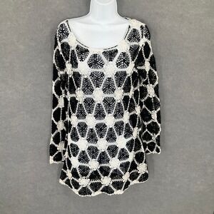 Etcetera Top Cotton Crochet Knit Black & White Grunge Fairy Festival Goth Sz‎ M
